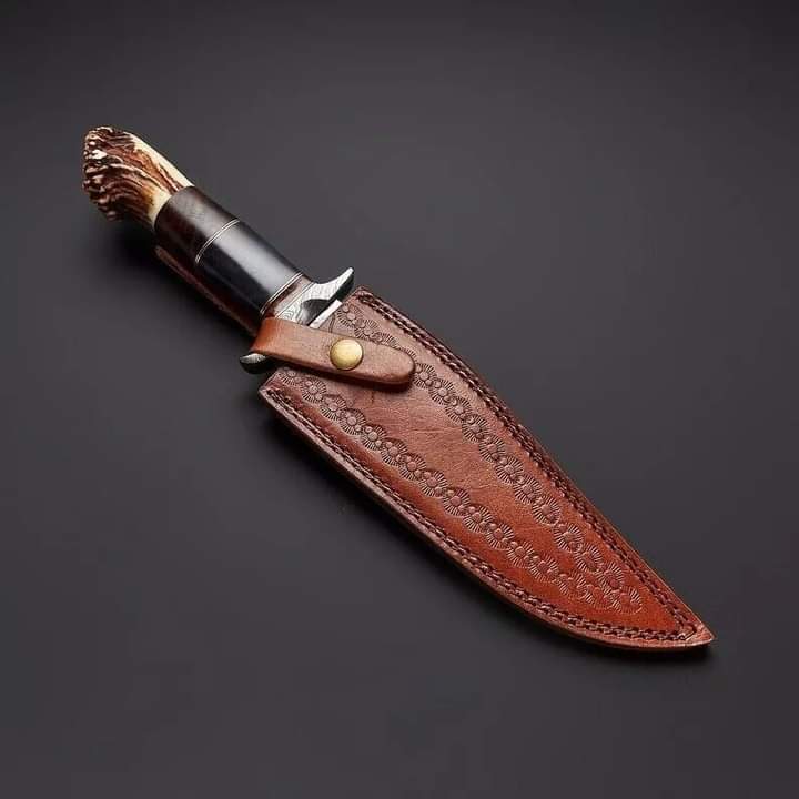 Damascus Bowie Knife with Bone Handle