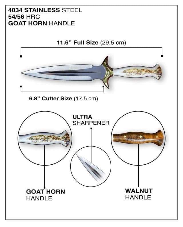 Personalized Hunting Knife with Leather Sheath goat horn handle